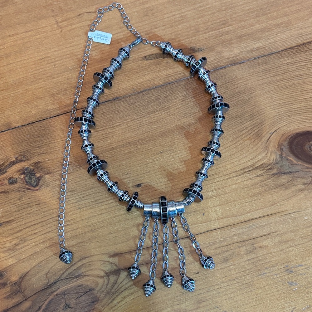 Lia And Sophia Chunky Silver and Black Beaded Necklace